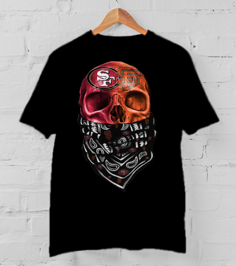 Sf Giants And 49ers Skull Bandana Art T-Shirt