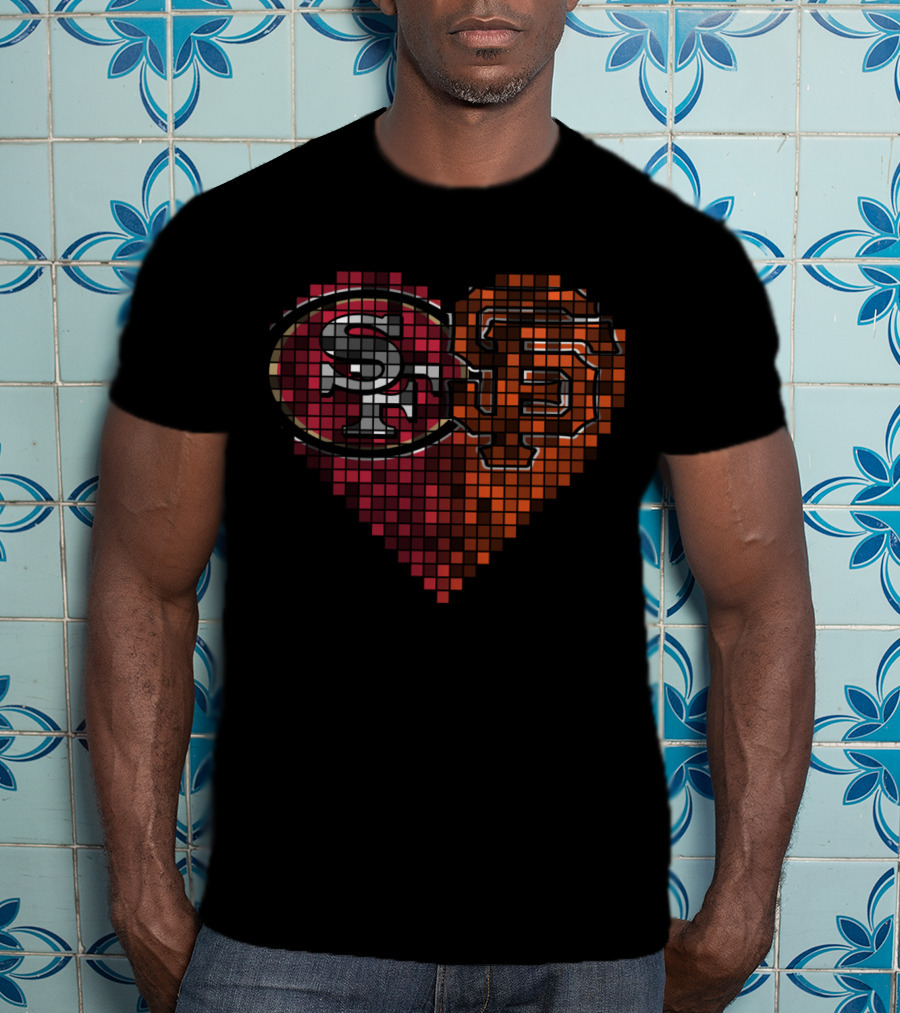 Ttr 003 Sf Giants 49ers Heart Pixel Art T-Shirt
