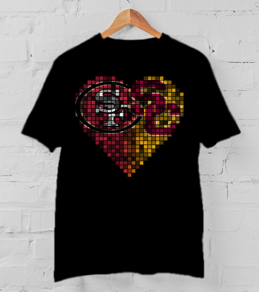Ttr 005 Heart Mosaic San Francisco 49ers And Usc Trojans Logos T-Shirt