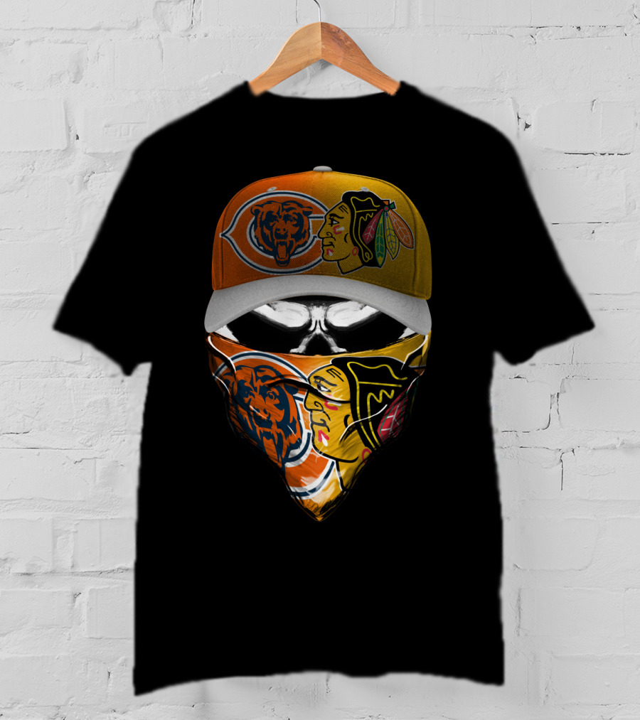 Chicago Bears Blackhawks Cap And Bandana Crossover T-Shirt