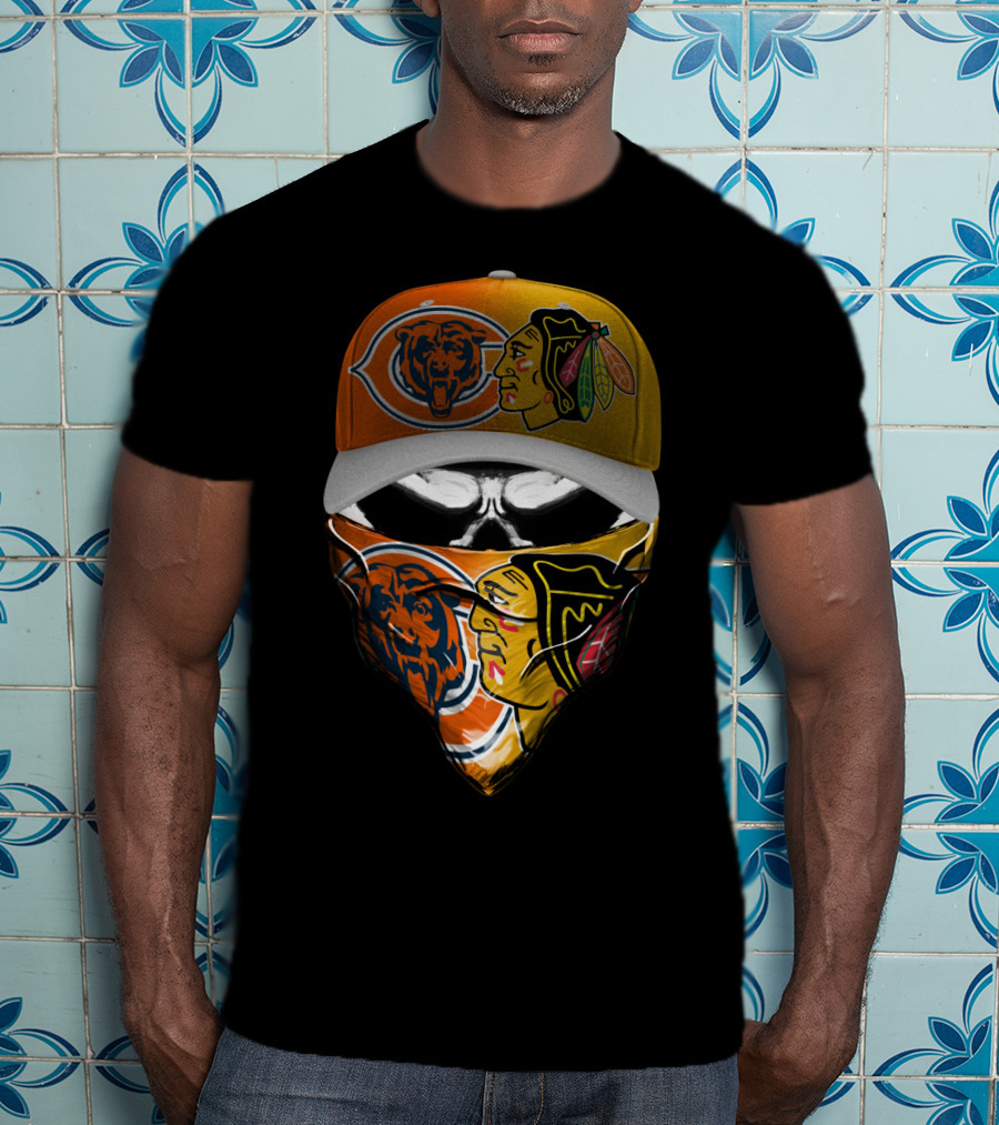 Chicago Bears Blackhawks Cap And Bandana Crossover T-Shirt