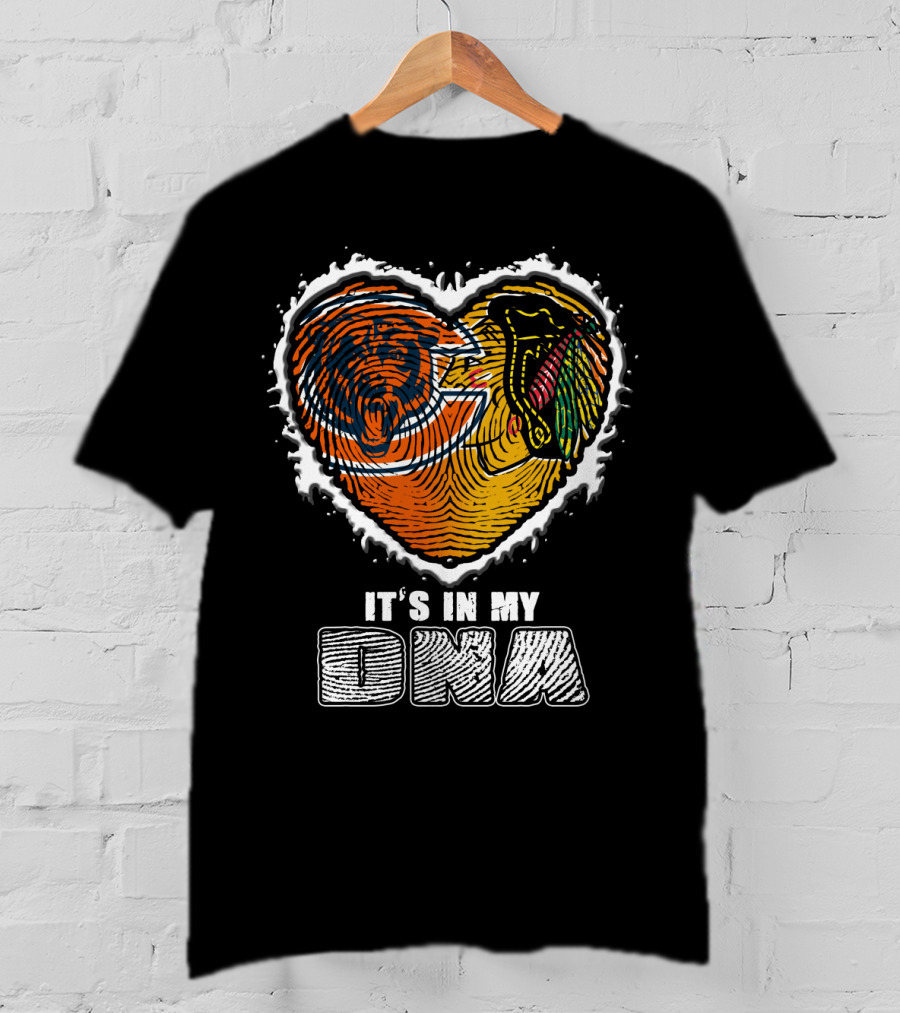 It’s In My Dna Chicago Bears Blackhawks Fingerprint Heart T-Shirt