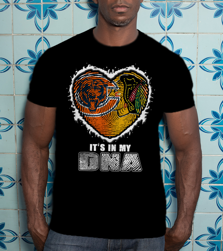 It’s In My Dna Chicago Bears Blackhawks Fingerprint Heart T-Shirt