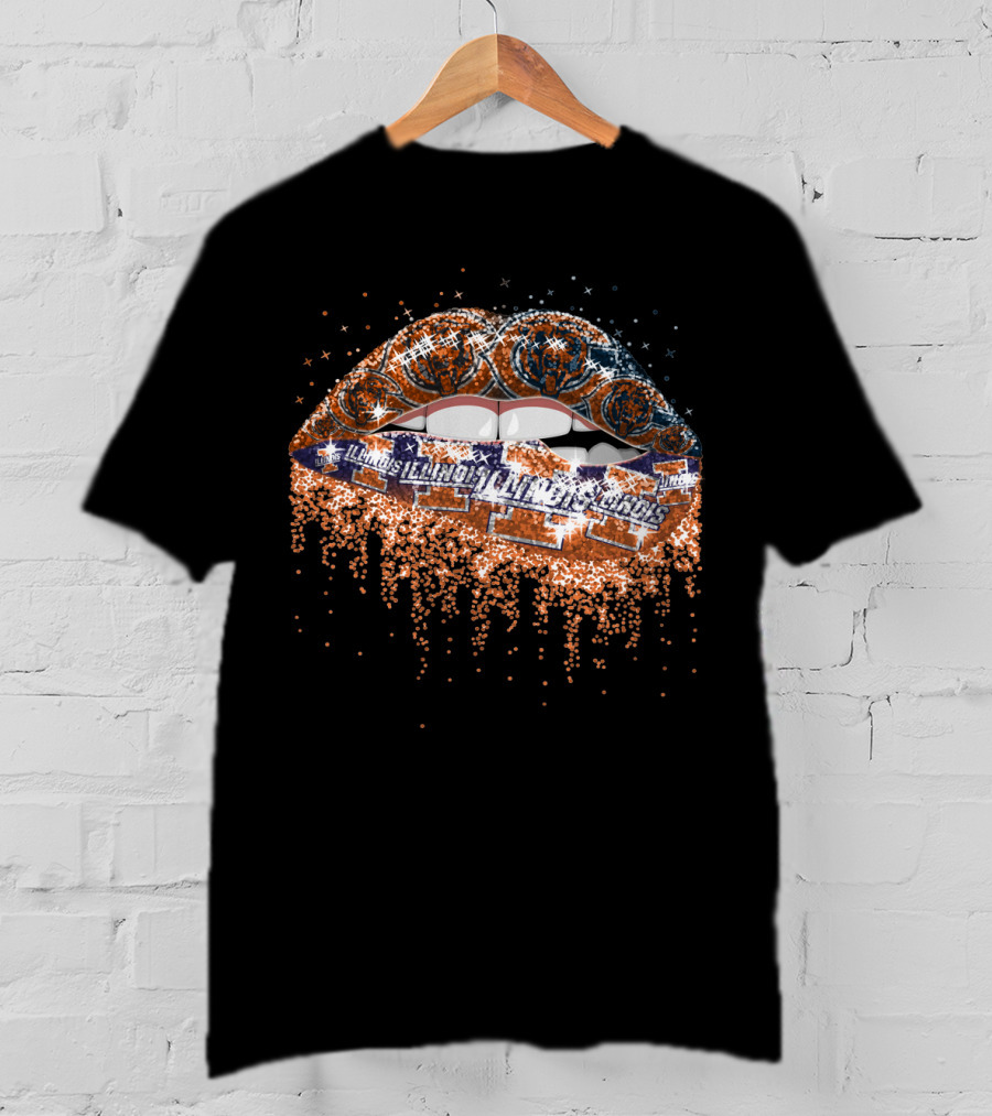 Illinois Fighting Illini Lips Glitter T-Shirt
