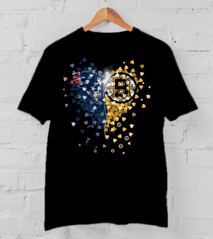 New England Patriots Boston Bruins Heart Lightning Fusion T-Shirt