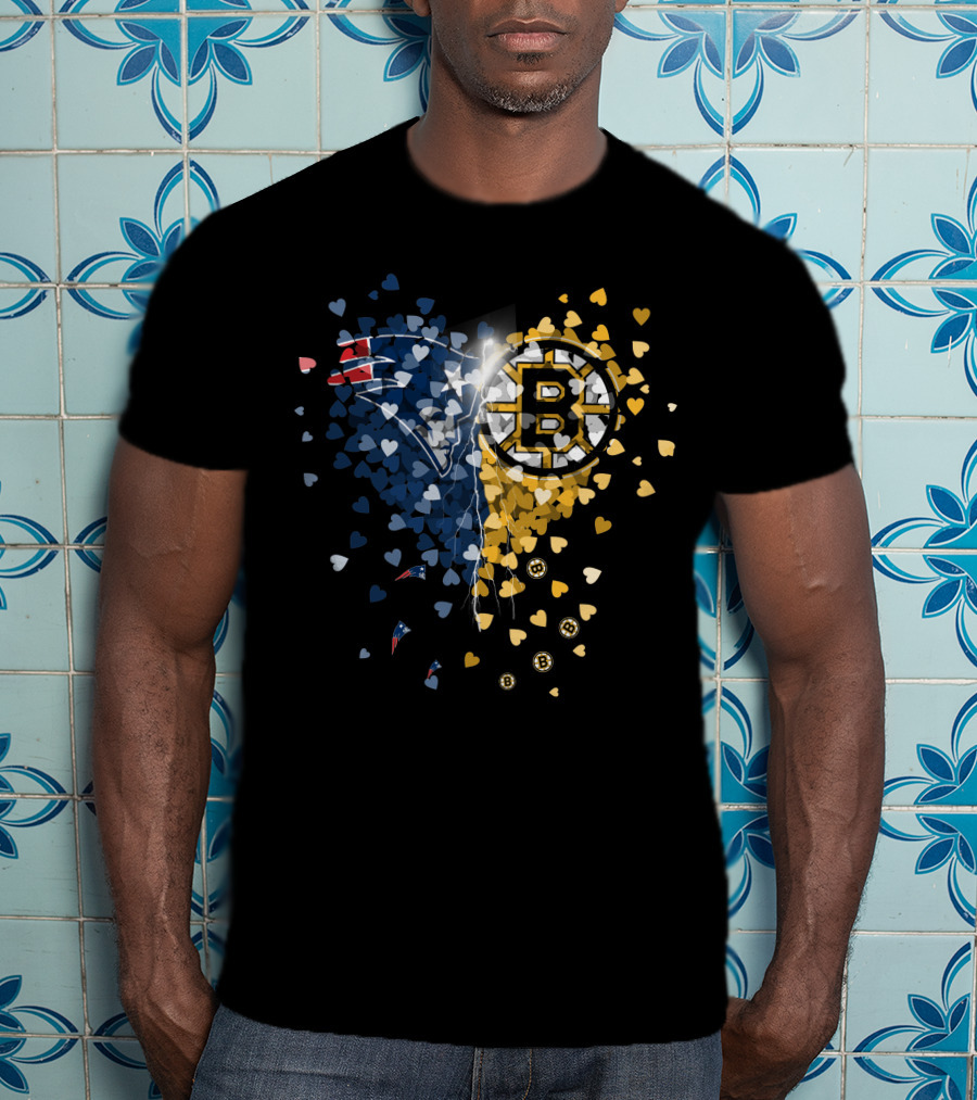 New England Patriots Boston Bruins Heart Lightning Fusion T-Shirt