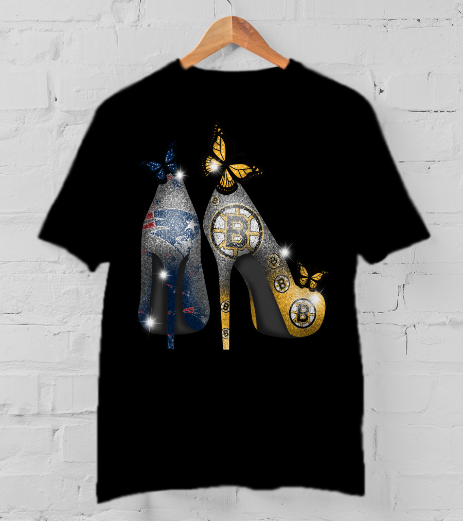 Nfl Patriots And Nhl Bruins Butterfly Stilettos T-Shirt