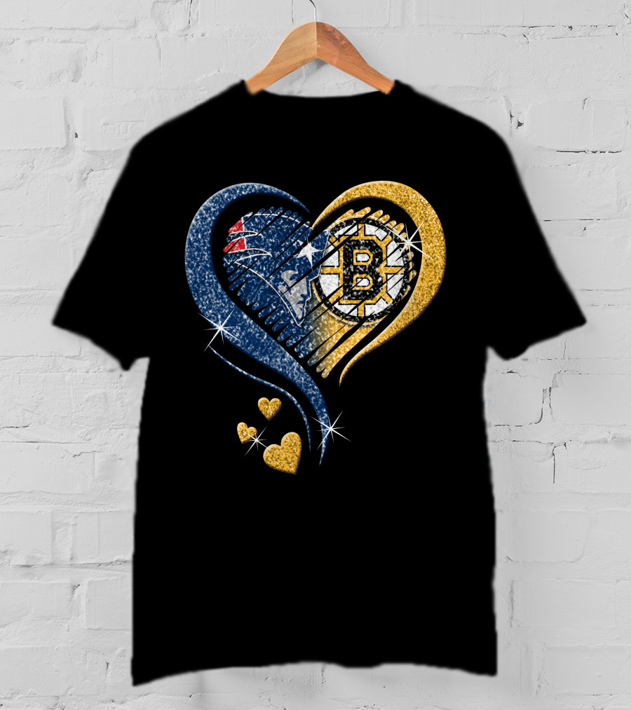 New England Patriots Boston Bruins Heart Design T-Shirt