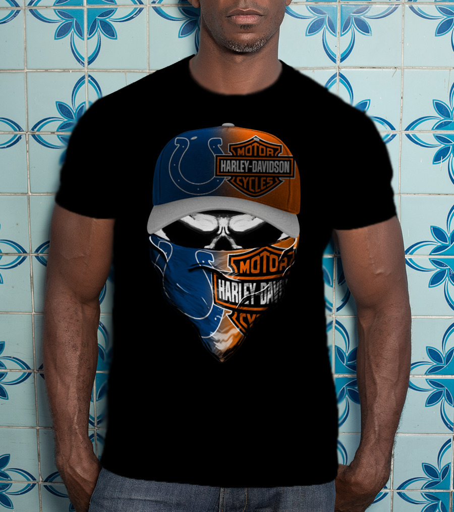 Harley Davidson Motorcycles Colts Skull Hat Bandana T-Shirt