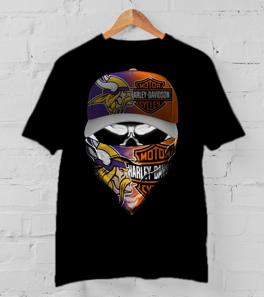 Harley Davidson And Viking Helmet Motif T-Shirt