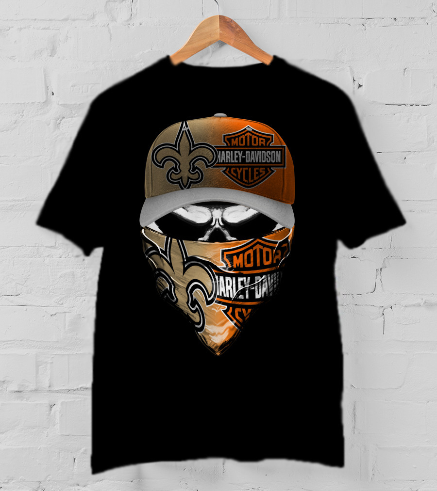 New Orleans Saints Harley Davidson Skull T-Shirt
