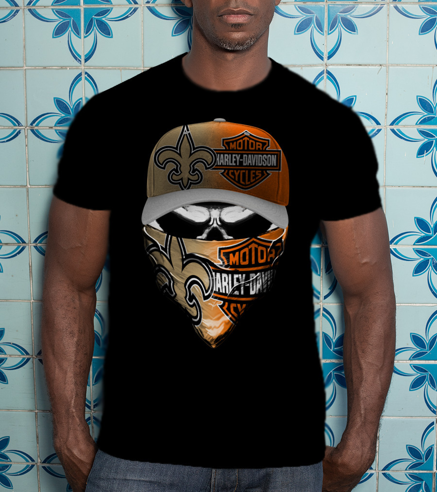 New Orleans Saints Harley Davidson Skull T-Shirt