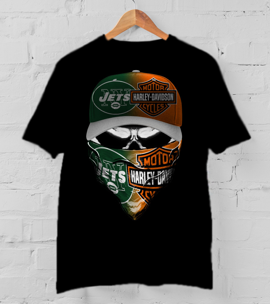 New York Jets Harley Davidson Motorcycles Mashup 24Hl Cap And Bandana T-Shirt