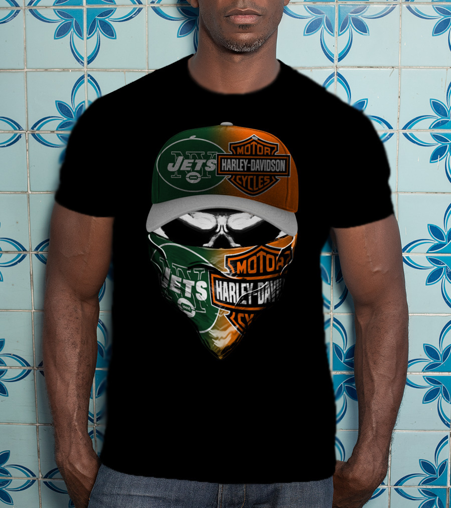 New York Jets Harley Davidson Motorcycles Mashup 24Hl Cap And Bandana T-Shirt