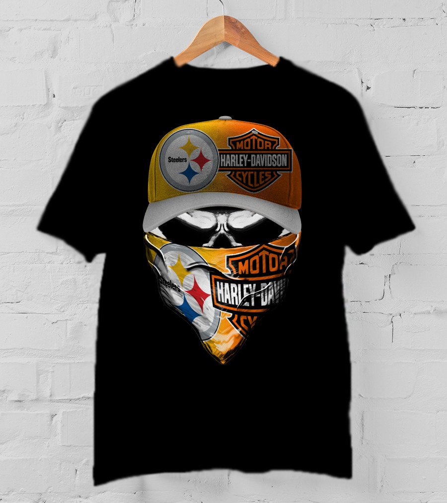 Steelers Harley Davidson Motorcycles Skull Mask T-Shirt