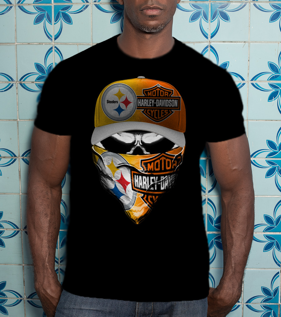Steelers Harley Davidson Motorcycles Skull Mask T-Shirt