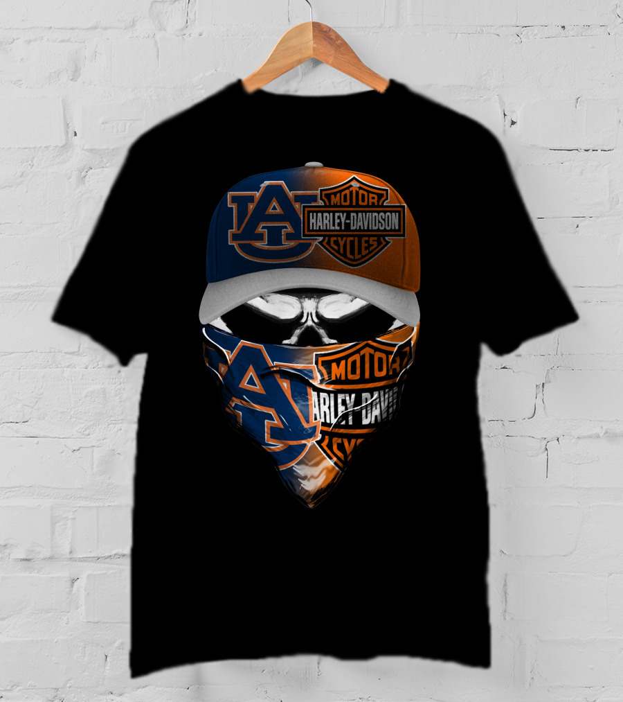Auburn Tigers Harley Davidson Motorcycles Skull Combo T-Shirt