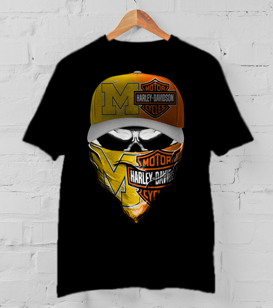 Harley Davidson Motorcycles Skull With M Logo Hat And Bandana T-Shirt