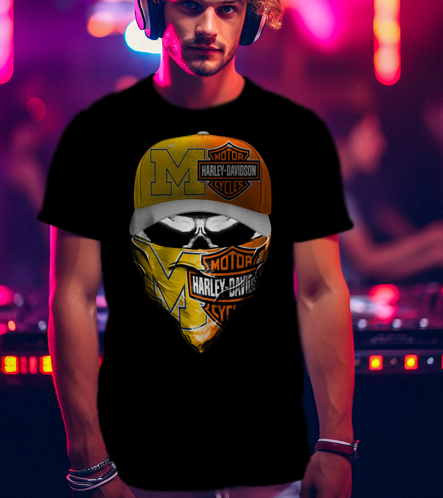 Harley Davidson Motorcycles Skull With M Logo Hat And Bandana T-Shirt
