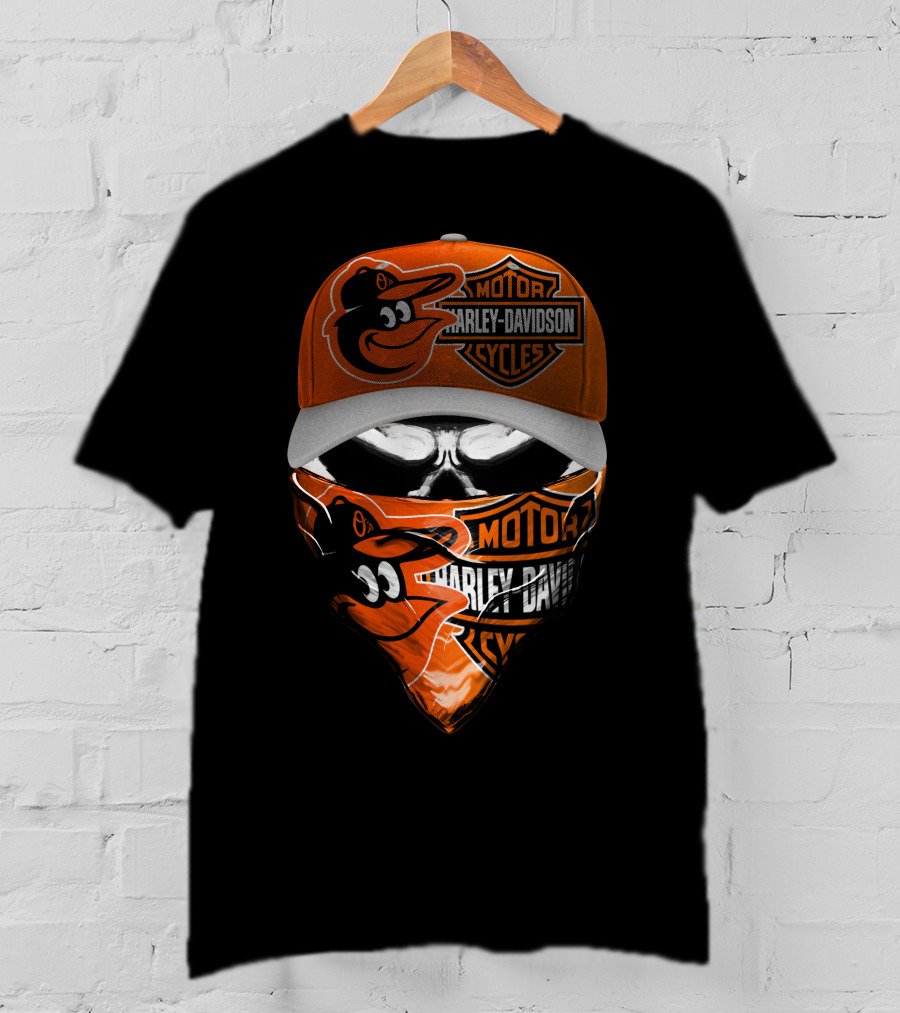 Baltimore Orioles Harley Davidson Hybrid Skulled Style T-Shirt