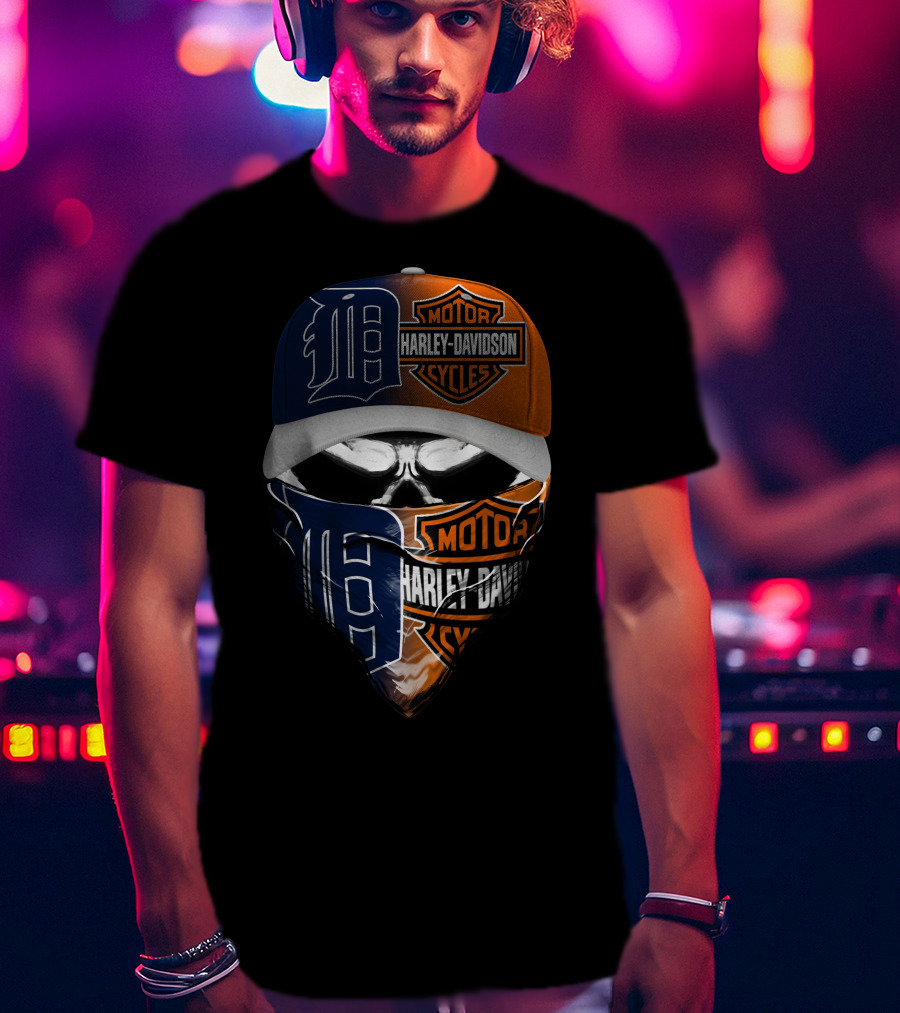 Detroit Tigers Harley Davidson Skull T-Shirt