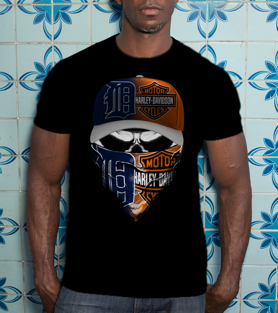 Detroit Tigers Harley Davidson Skull T-Shirt