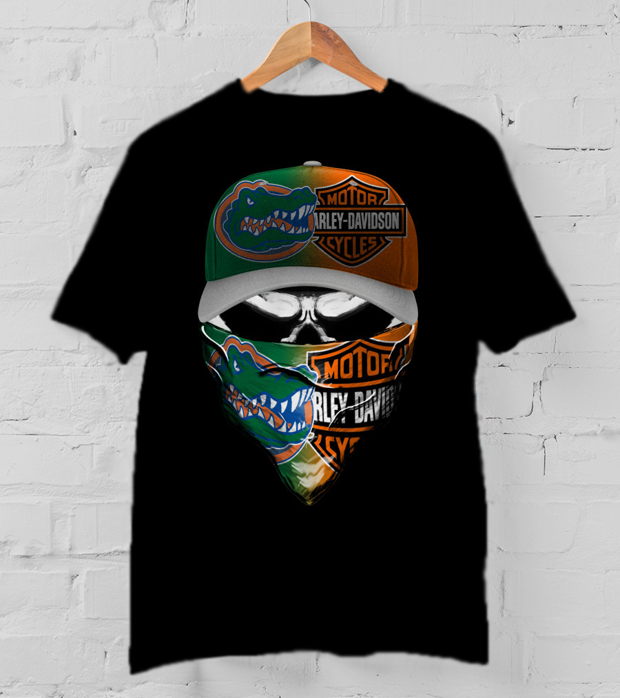 Harley Davidson Gator Face Mask And Cap With Motorcycles T-Shirt