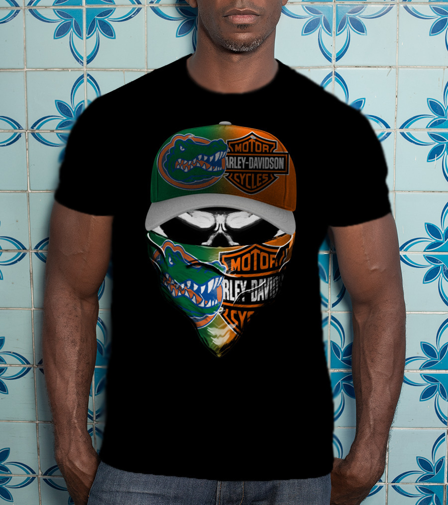 Harley Davidson Gator Face Mask And Cap With Motorcycles T-Shirt