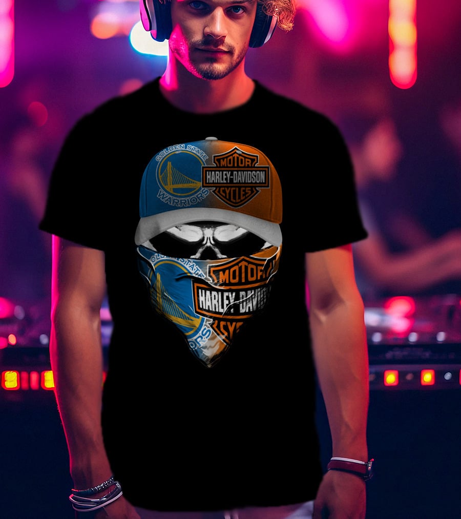 Golden State Warriors Harley Davidson Mask Cap T-Shirt