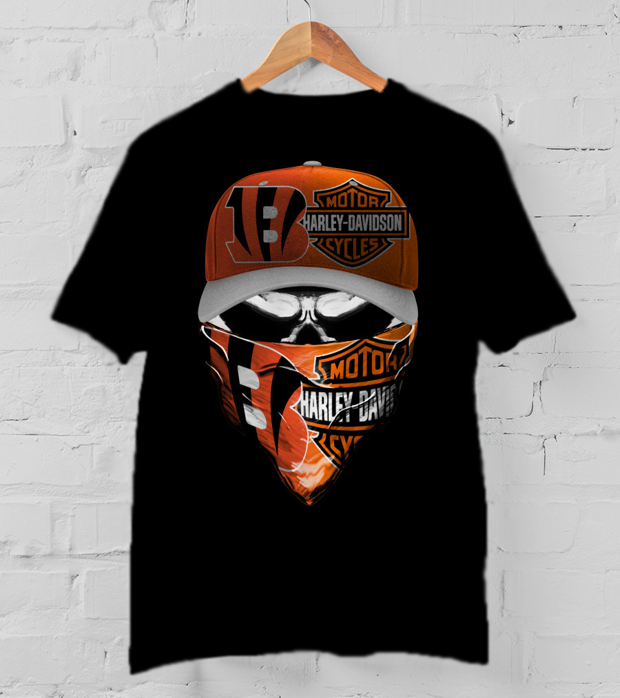 Harley Davidson Cincinnati Bengals Skull Mask Hat T-Shirt