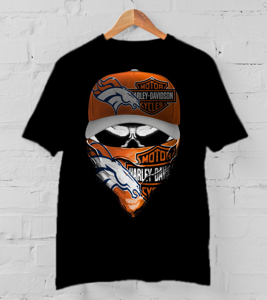 Denver Broncos Harley Davidson Motorcycle Skull Fusion T-Shirt