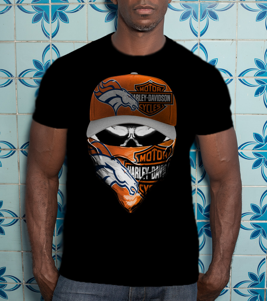 Denver Broncos Harley Davidson Motorcycle Skull Fusion T-Shirt