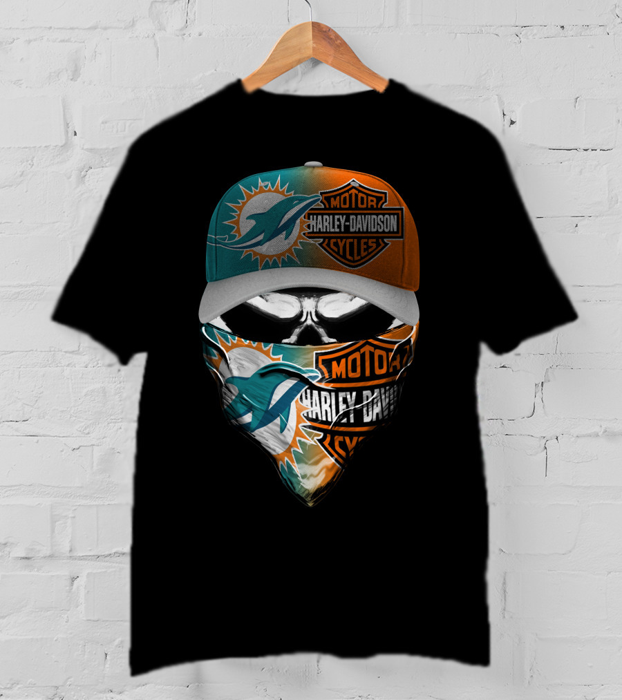 Miami Dolphins Harley Davidson Motorcycles Skull T-Shirt
