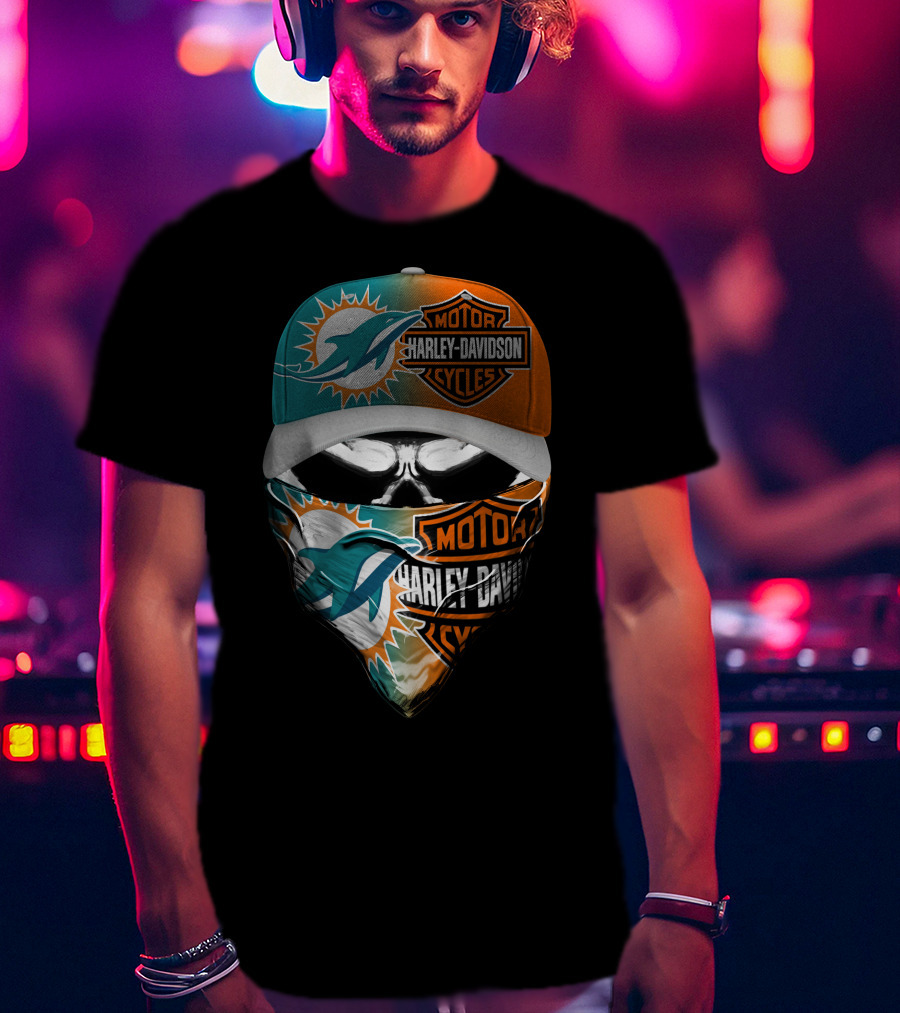 Miami Dolphins Harley Davidson Motorcycles Skull T-Shirt