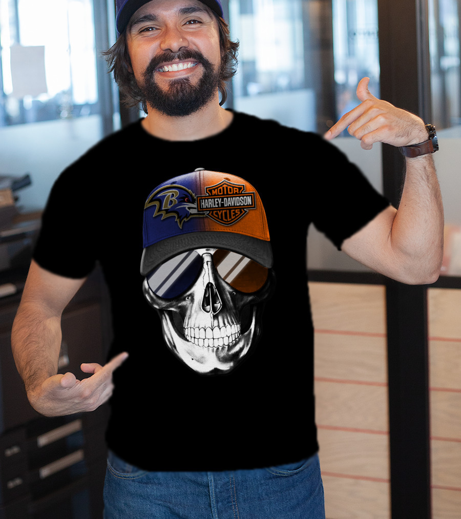 Baltimore Ravens Harley Davidson Skull Cap T-Shirt