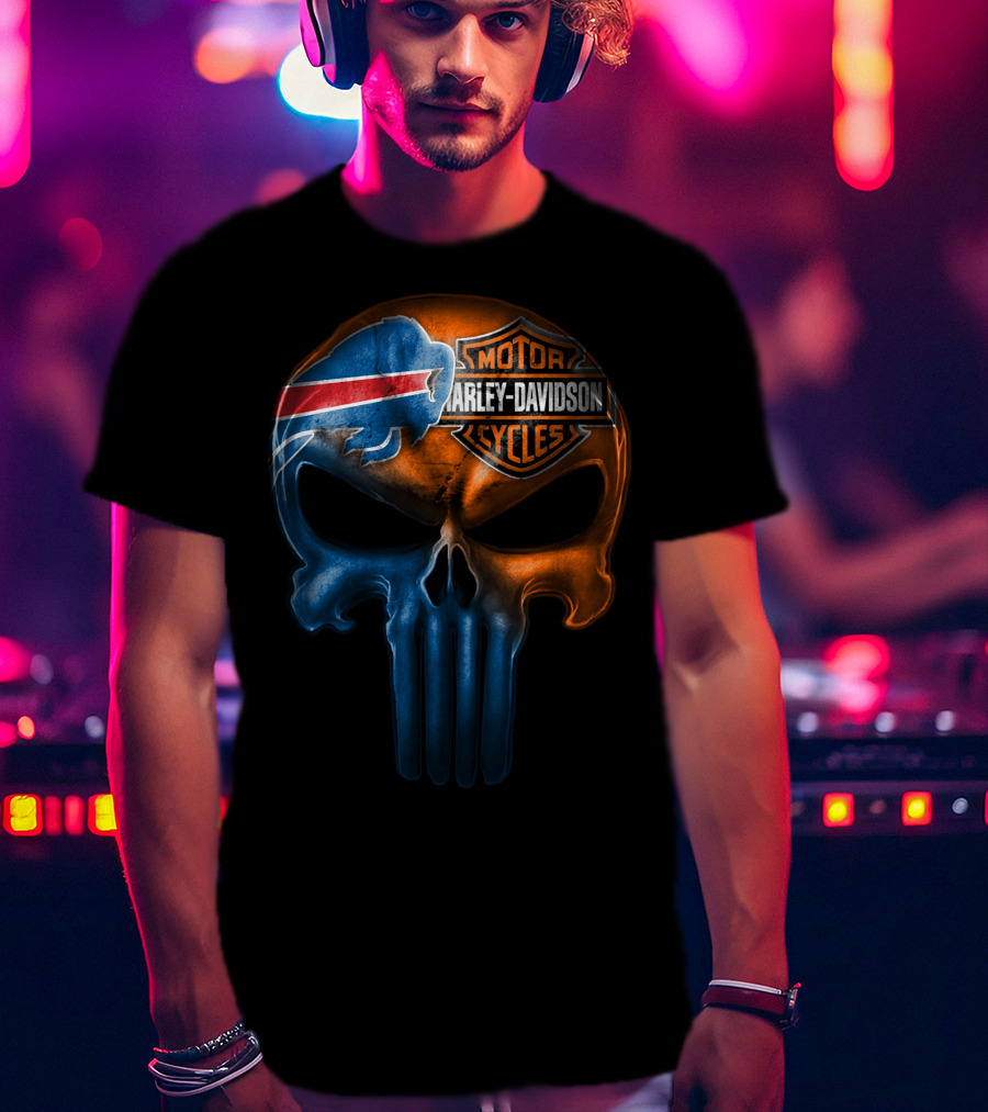 Buffalo Bills Harley Davidson Punisher Skull T-Shirt