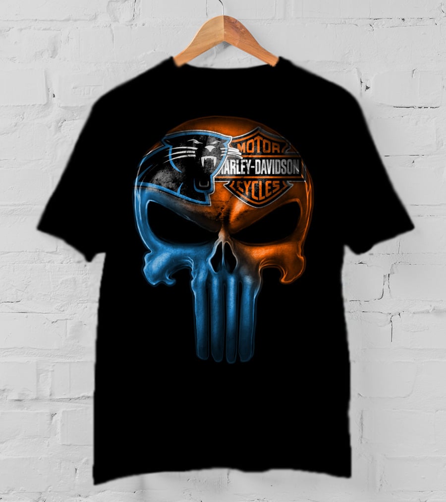 Carolina Panthers Harley Davidson Skull T-Shirt
