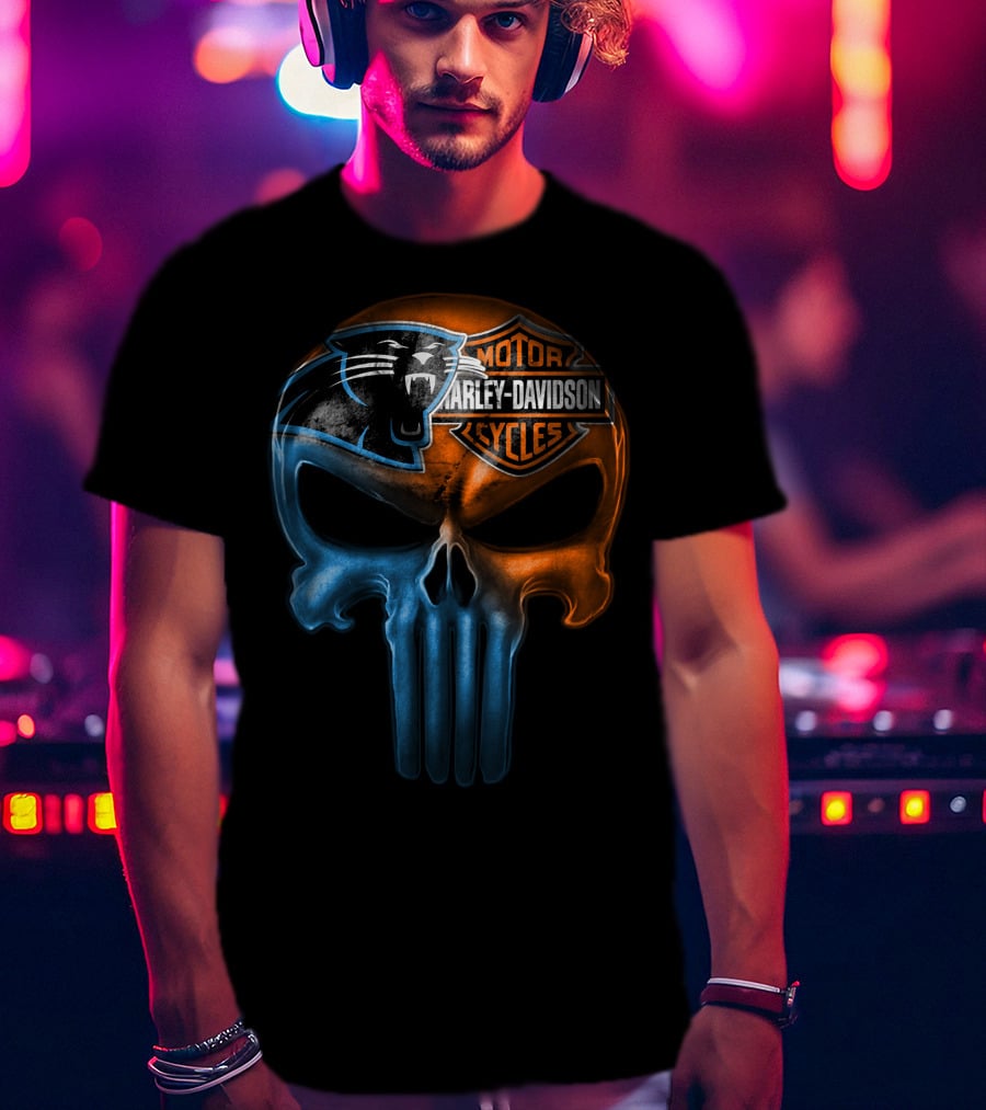 Carolina Panthers Harley Davidson Skull T-Shirt