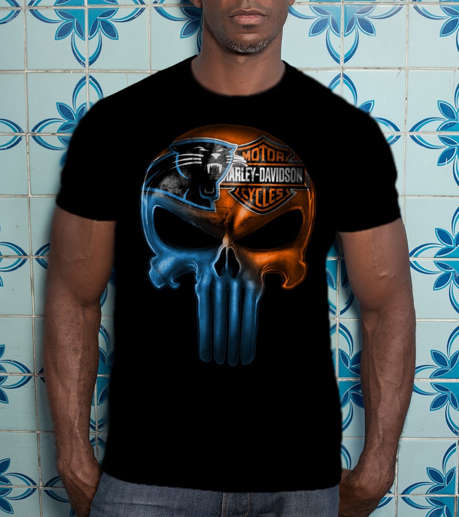 Carolina Panthers Harley Davidson Skull T-Shirt