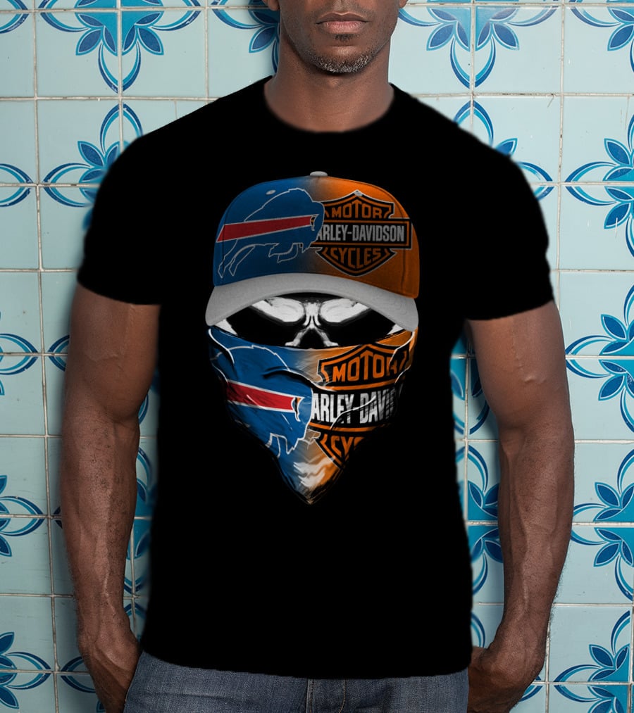 Buffalo Bills Harley Davidson Motorcycles Skull Mask Cap T-Shirt