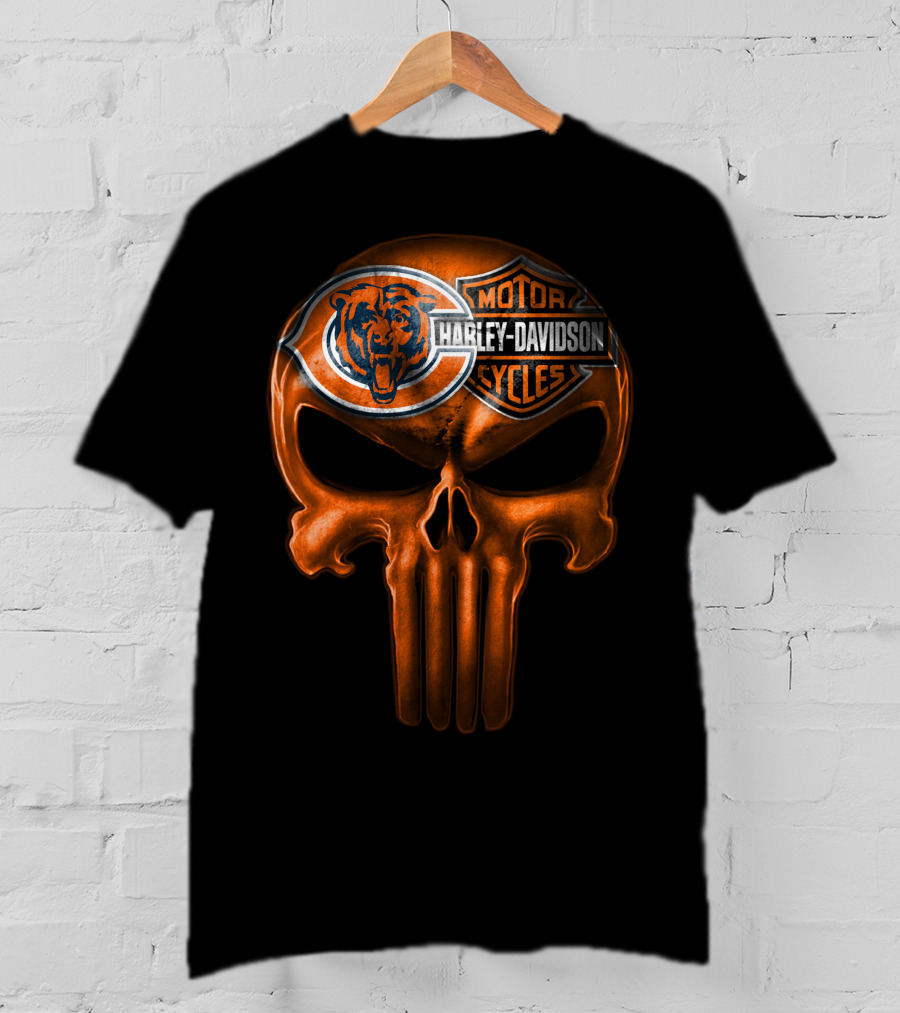 Chicago Bears Harley Davidson Punisher Skull T-Shirt