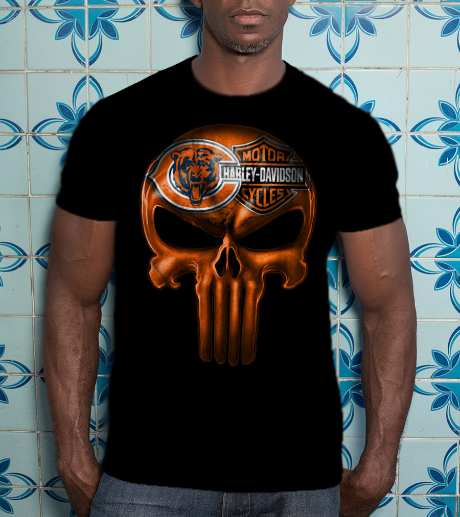 Chicago Bears Harley Davidson Punisher Skull T-Shirt