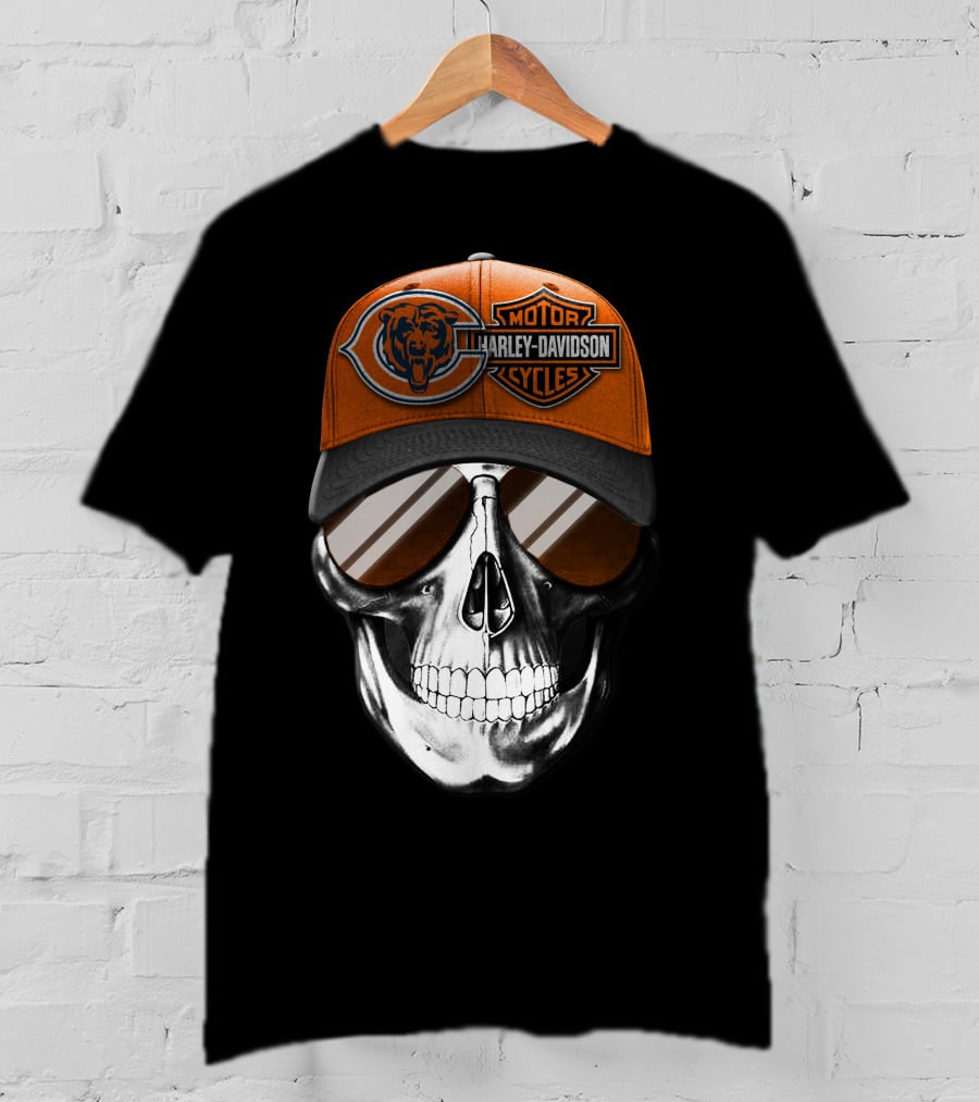 Chicago Bears Harley Davidson Skull Cap T-Shirt
