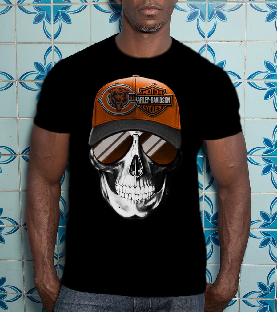 Chicago Bears Harley Davidson Skull Cap T-Shirt