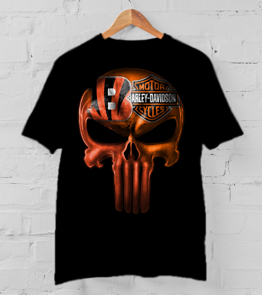 Cincinnati Bengals Harley Davidson Punisher Skull T-Shirt