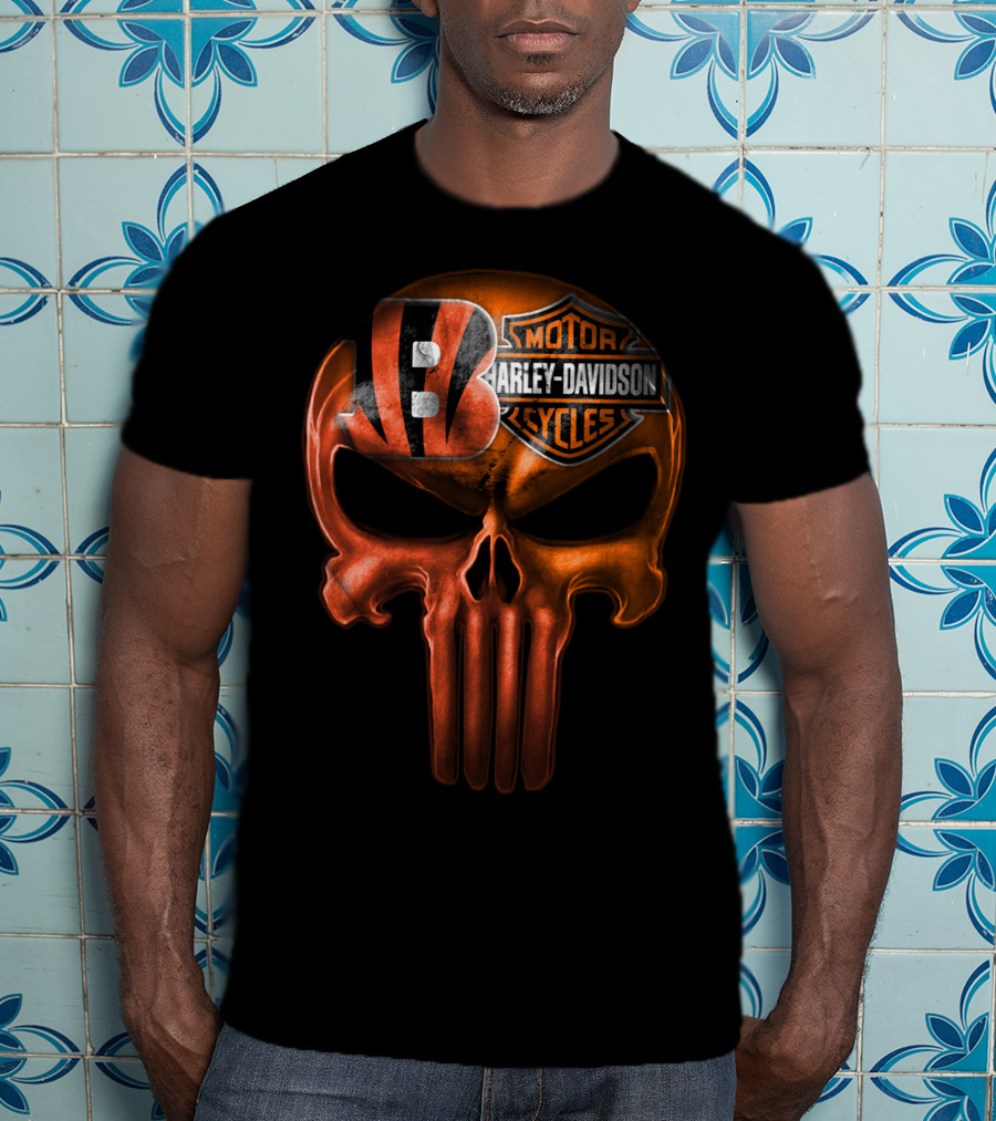 Cincinnati Bengals Harley Davidson Punisher Skull T-Shirt