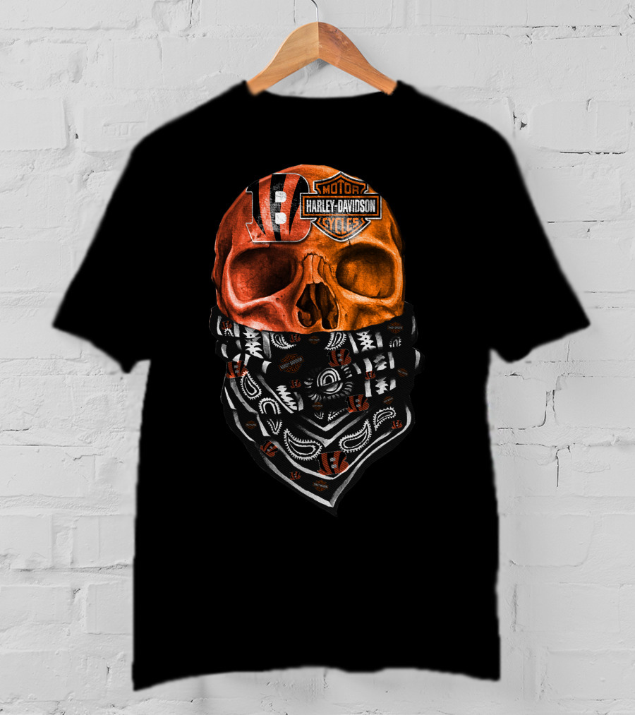 Cincinnati Bengals Harley Davidson Skull Bandana T-Shirt