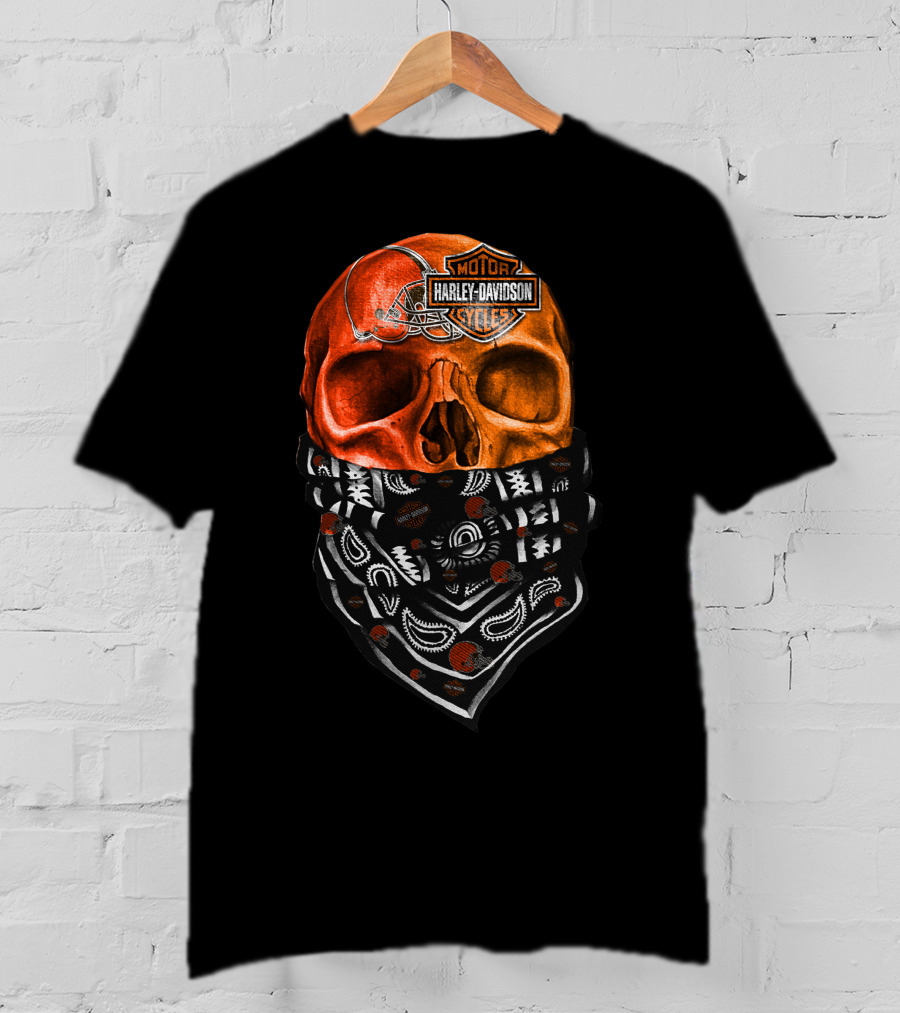 Harley Davidson Cleveland Browns Skull With Bandana T-Shirt