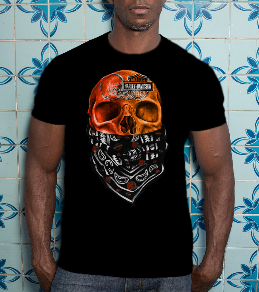 Harley Davidson Cleveland Browns Skull With Bandana T-Shirt