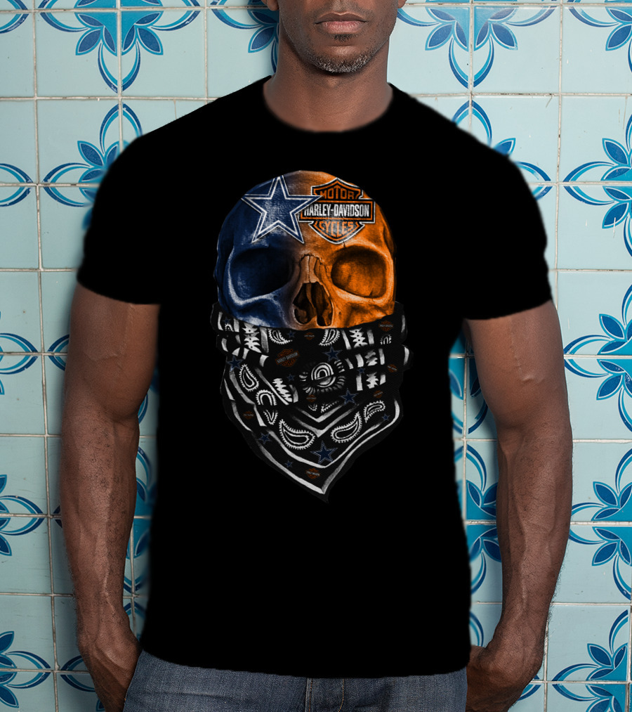 Dallas Cowboys Harley Davidson Skull Bandana T-Shirt